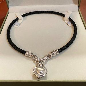 Judith Ripka Sterling / Leather Braided Necklace